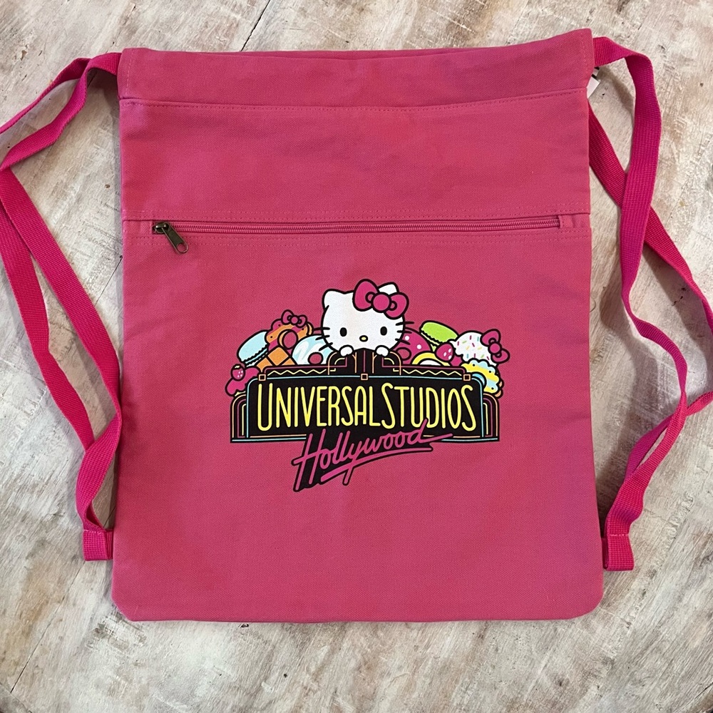 Universal Studios Hollywood Sanrio Hello Kitty Cafe Pink Tote Cinch Bag Backpack
